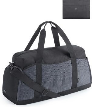 Foldable Duffle Bag for Women - 35L Carry On Weekender Overnight Sports Duffel with Shoe Compartment, Personal Item Travel Workout Bag for Travel Yoga, Black