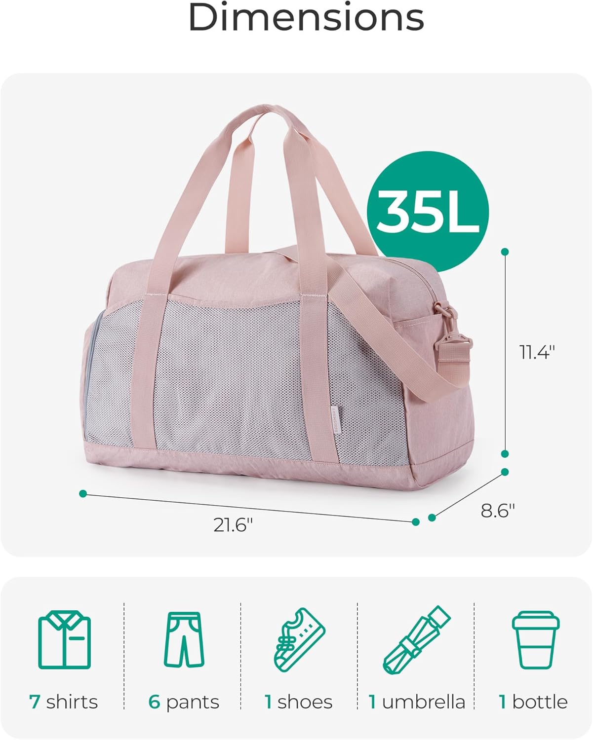 Foldable Duffle Bag for Women - 35L Carry On Weekender Overnight Sports Duffel with Shoe Compartment, Personal Item Travel Workout Bag for Travel Yoga, Black - Image 6