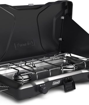 Coleman Triton 2-Burner Propane Stove, Portable Camping Cooktop with 2 Adjustable Burners & Wind Guards, 22,000 BTUs of Power