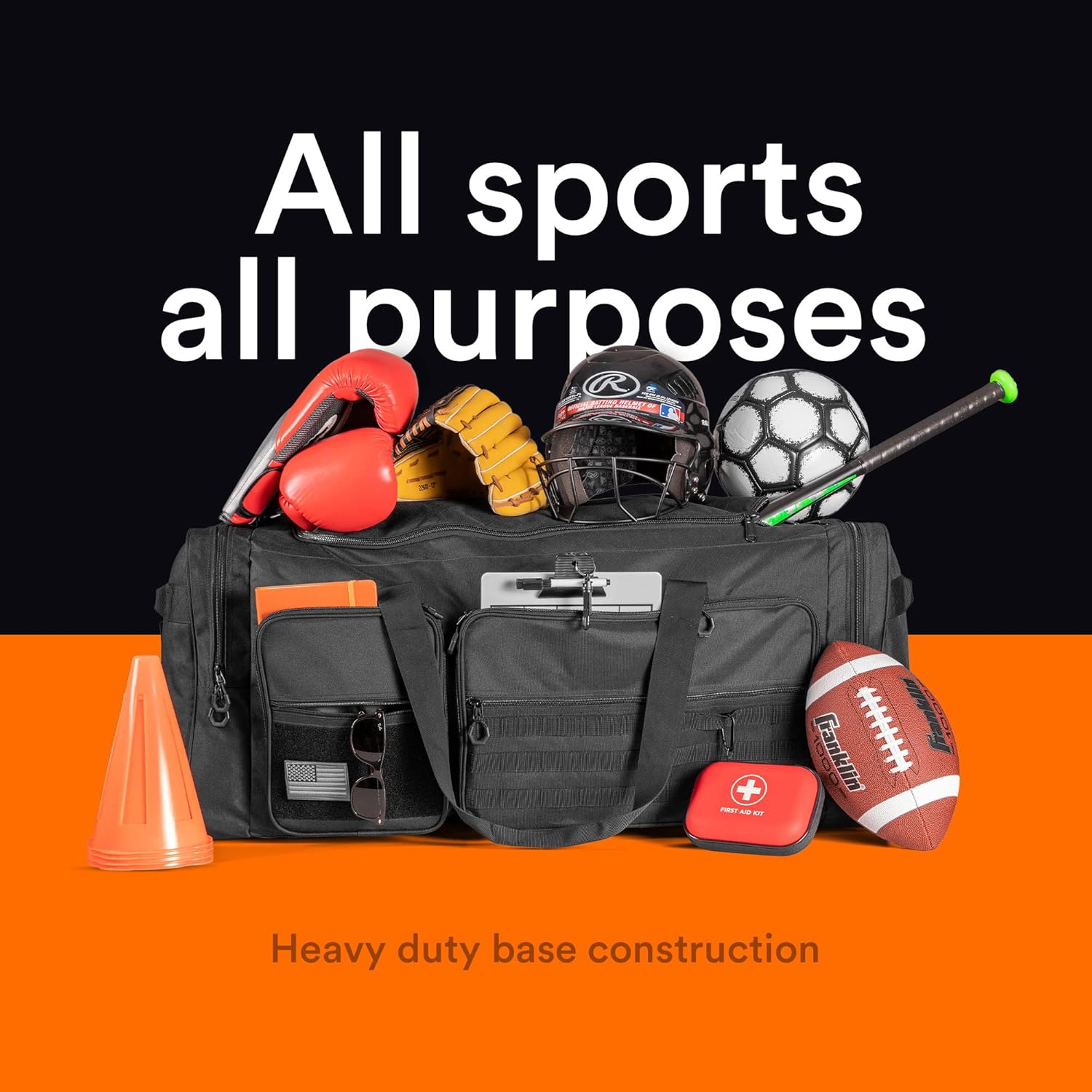 130L 36" Heavy Duty Extra Large Sports Gym Equipment Travel Duffle Bag W/Adjustable Shoulder Strap & 7 Compartments. Perfect for Soccer Baseball Basketball Hockey Football, Team Coaches & More - Image 3