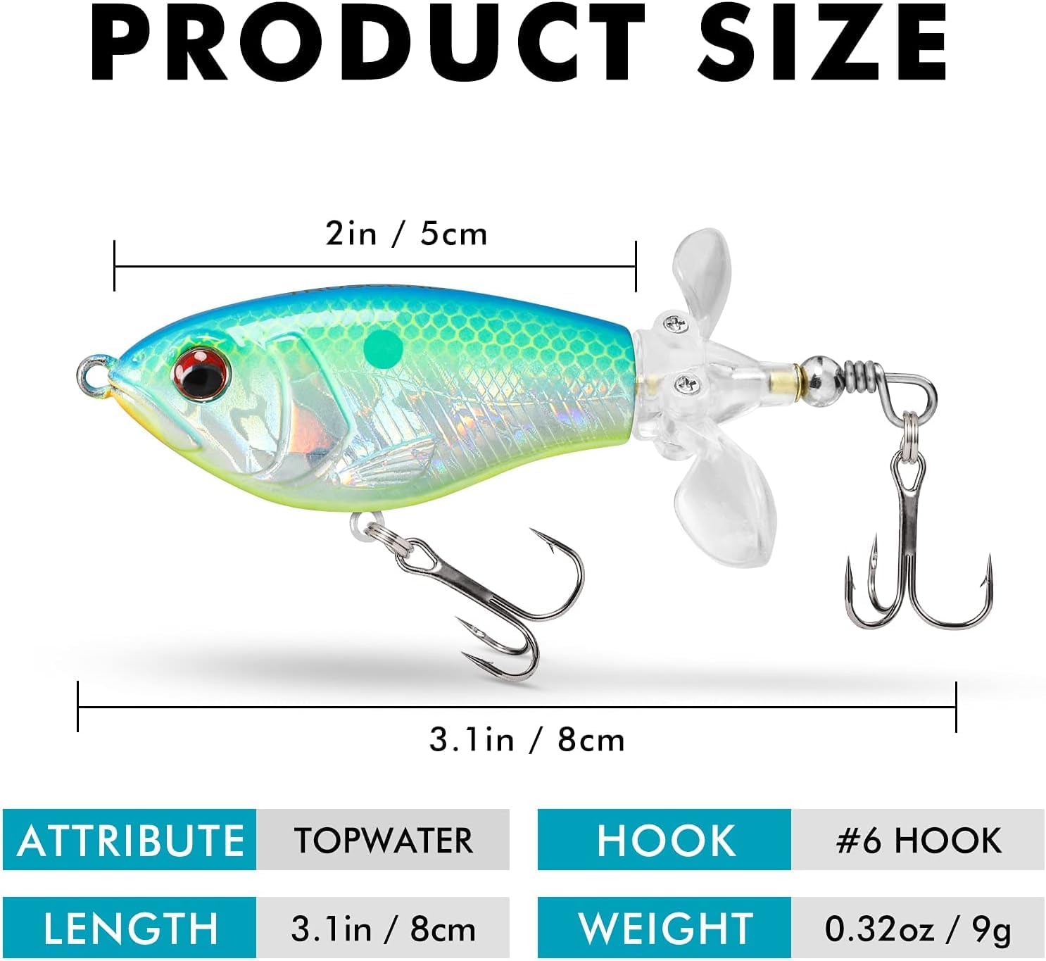 TRUSCEND PoPobait Plopper with BKK Hooks, Top Water Fishing Lures for Bass Walleye Pike Catfish Musky Perch, Floating Lure for Freshwater or Saltwater, Amazing Teasers Fishing Gifts for Family Fishing - Image 6
