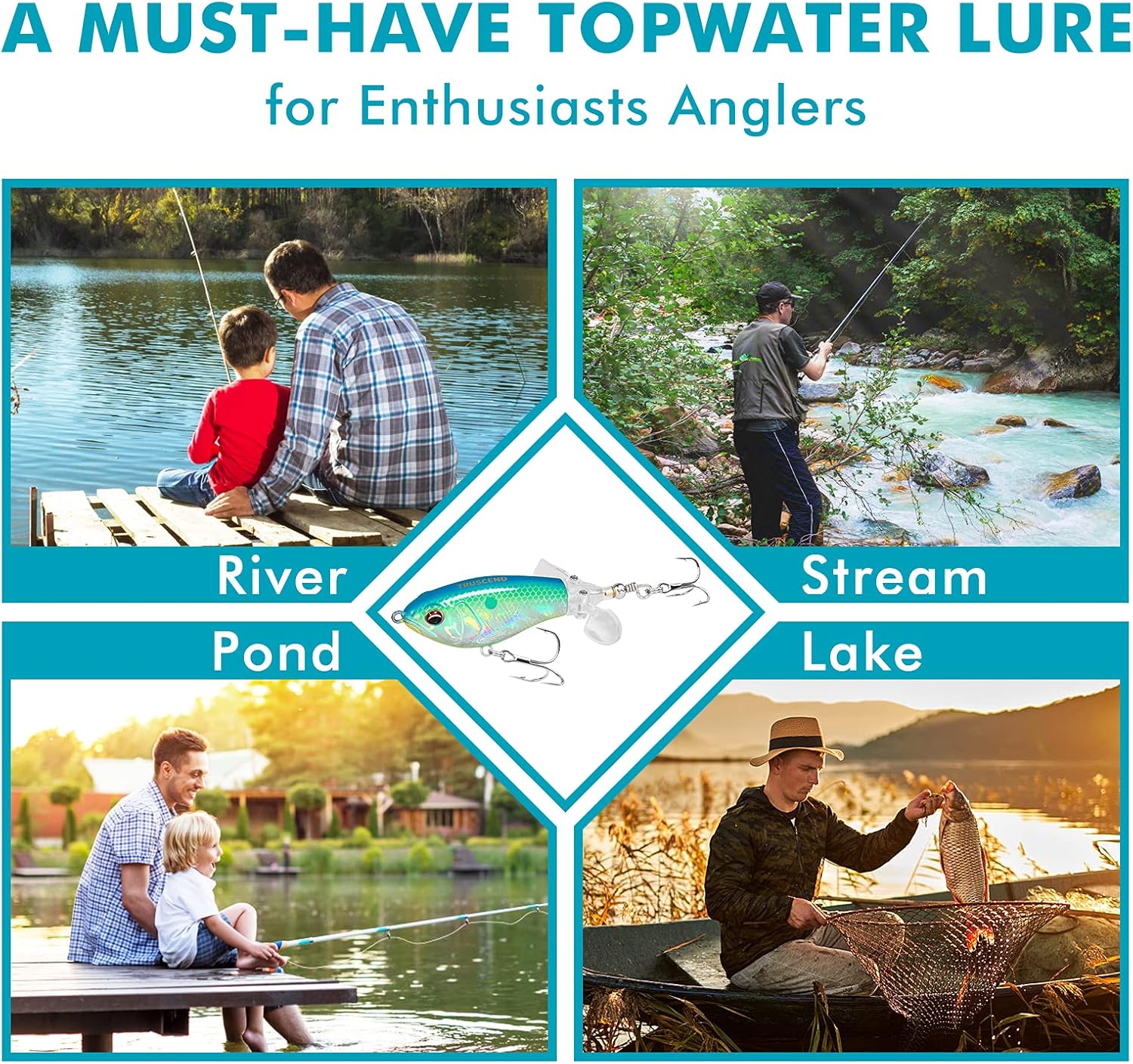 TRUSCEND PoPobait Plopper with BKK Hooks, Top Water Fishing Lures for Bass Walleye Pike Catfish Musky Perch, Floating Lure for Freshwater or Saltwater, Amazing Teasers Fishing Gifts for Family Fishing - Image 7